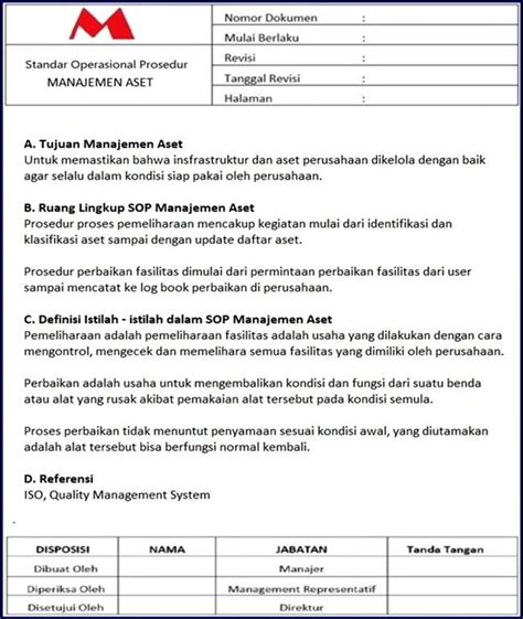 No immediate or clear threat to the station. Standard Operating Procedure Manajemen Aset Perusahaan
