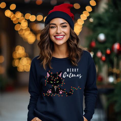 Cute Merry Catmas Christmas Sweatshirt For Womens Merry Etsy
