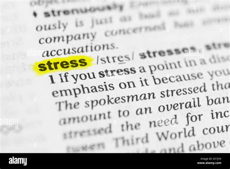 Detail Of The English Word Stress Highlighted And Its Definition From The Dictionary Stock