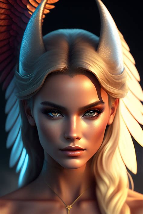 A Digital Painting Of A Woman With Horns On Her Head And Wings Around