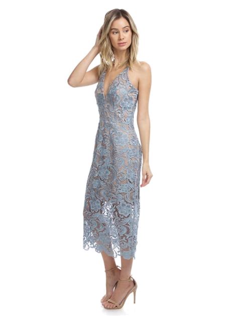 Dress The Population Marie Lace Midi Dress In Mineral Blue Fashionpass