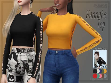 Trillyke Wannabe Top In 2020 Long Sleeve Crop Top Sims 4 Clothing