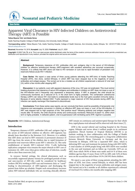 Pdf Apparent Viral Clearance In Hiv Infected Children On