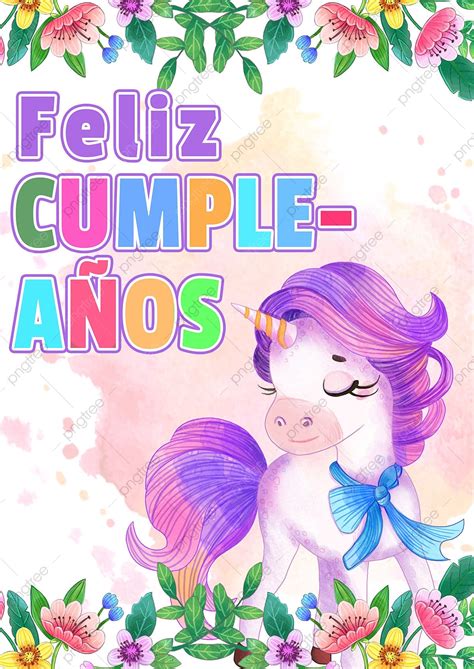 Feliz Cumpleaños Dibujos Animados Unicornio Flores Tarjeta De