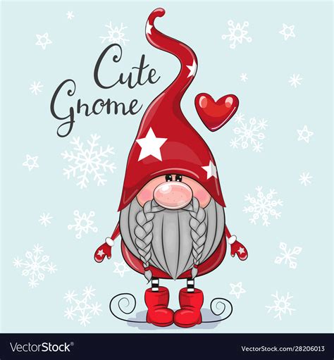 Christmas Card Cute Cartoon Gnome On A Blue Vector Image