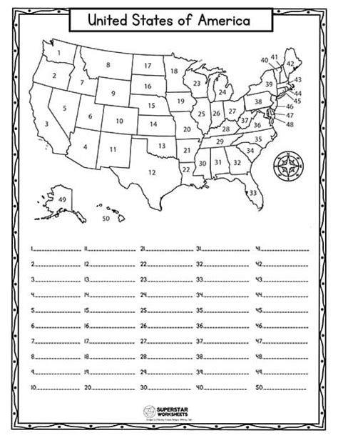 50 States Map Numbered