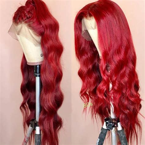 Wavy Colored Lace Front Human Hair Wigs Preplucked Full Frontal Red Burgundy Remy Brazilian Wig