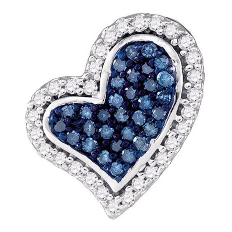 10kt White Gold Womens Round Blue Color Enhanced Diamond Heart Love