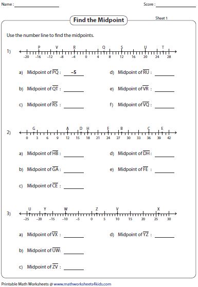 Find The Midpoint Between Two Numbers Worksheet