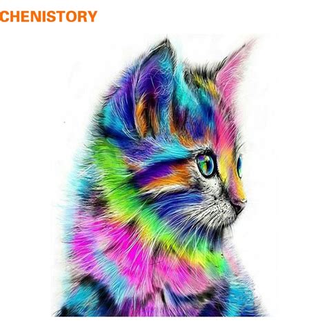 Chenistory Colorful Cat Animals Diy Painting By Numbers