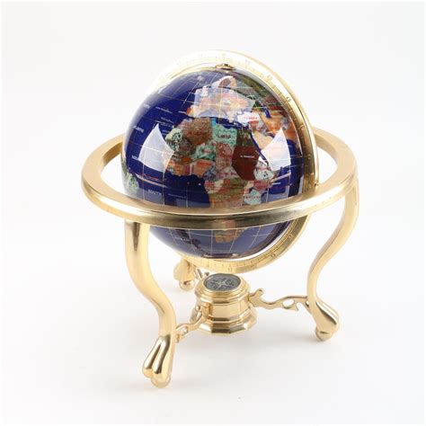 Gemstone Tabletop World Globe With Compass And Brass Stand Ebth