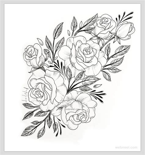 Flower Drawing Rose Realistic Flower Drawing Pencil Drawings Of