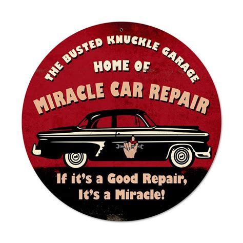 Retro Miracle Car Repair Round Metal Sign 14 X 14 Inches Auto Repair