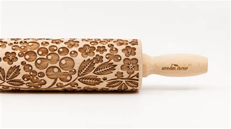 No R164 Berries Forest Fruits Pattern Rolling Pin Engraved Rolling