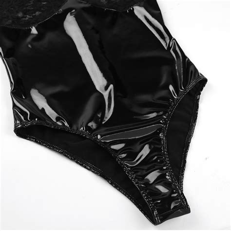 women hot one piece wet look faux leather latex catsuit sexy erotic lingerie bodysuit club wear