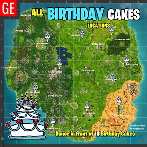 They are portals that when used, will send you above its location as if you were skydiving. Fortnite All Locations Map Dance at Different Birthday ...