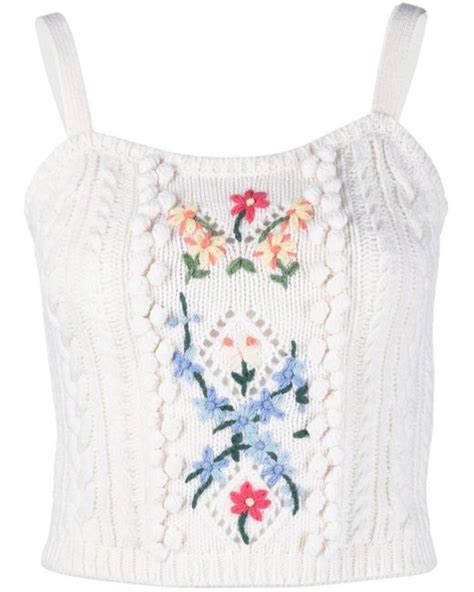 Polo Ralph Lauren Wool Floral Embroidered Knitted Top In White Lyst Uk