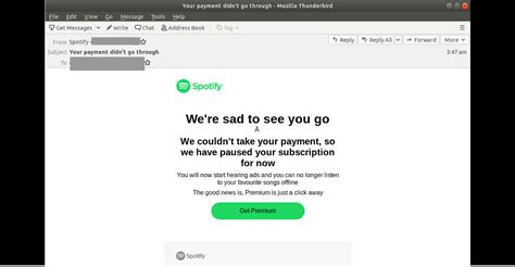 Check spelling or type a new query. Phishing email impersonating Spotify claims 'your payment didn't go through'