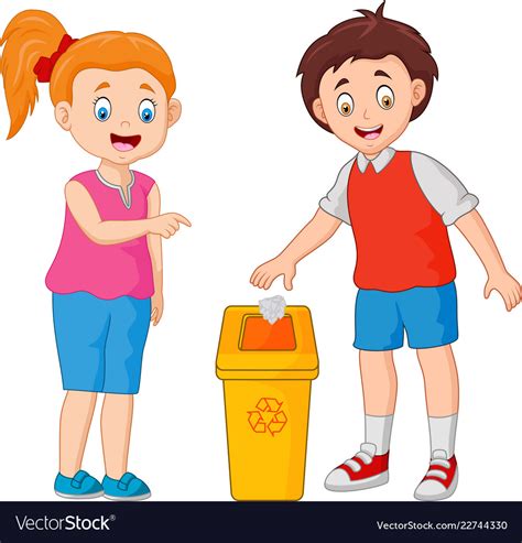 Acrylonitrile butadiene styrene (abs) + polypropylene (pp). Kid throws garbage in the trash Royalty Free Vector Image