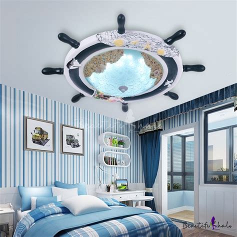 Whether you're looking for a baby nursery chandelier, girls bedroom lights, boys ceiling lights, or gender neutral lights, our fixtures complement any child's room. Glass LED Flush Ceiling Light with Round Rudder Blue ...