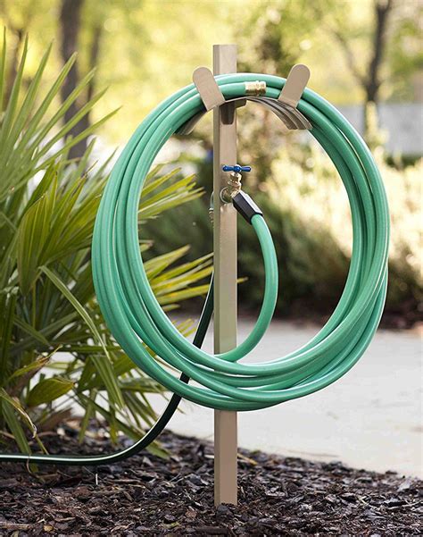 Liberty Garden Products Free Standing Garden Hose Stand With Brass Faucet Holds Feet Of