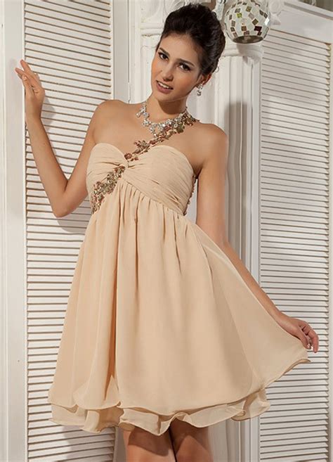 Champagne One Shoulder Applique Chiffon Elastic Woven Satin Prom Dress Eazu