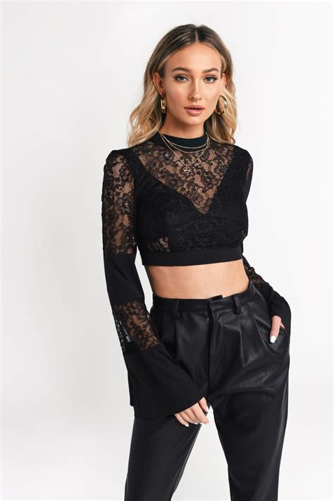Black Going Out Top Bell Sleeve Top Black Lace Crop Top 26 Tobi US