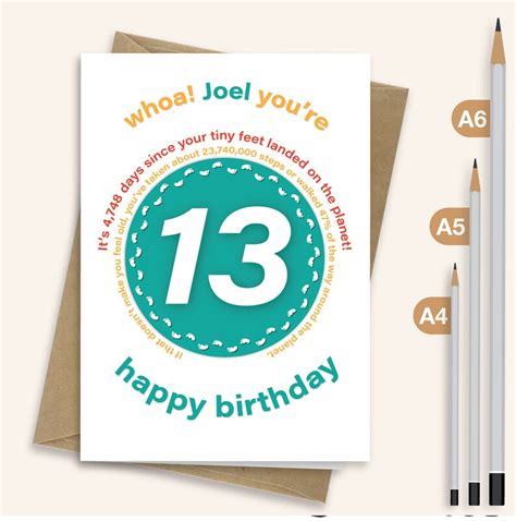 Funny 13th Birthday Card For Boy For Girl Unique Personalised Etsy