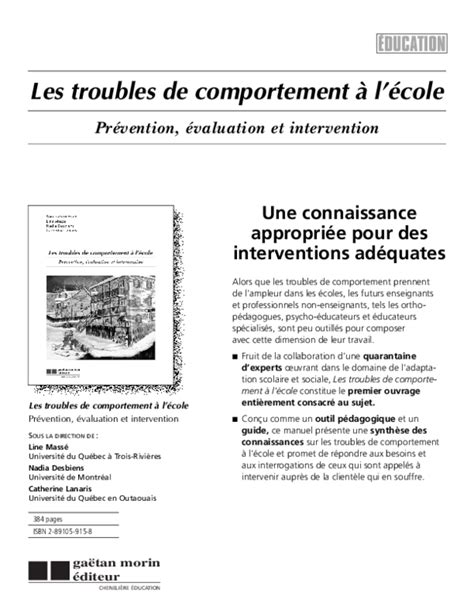 Pdf Les Troubles Du Comportement à Lécole Prévention évaluation