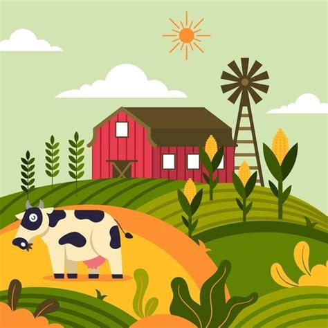 Free Vector Illustration With Organic Farm Farm Paintings Farm Art Farm Vector