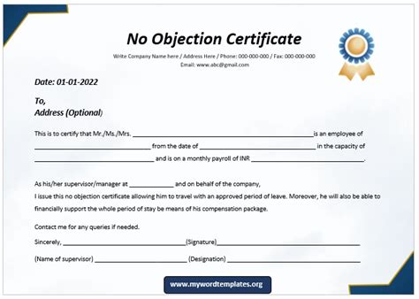 15 No Objection Certificate Templates Certificate Templates Images