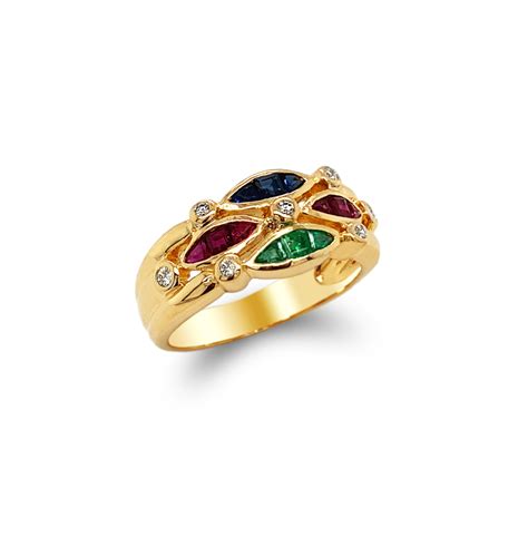 Multicolor Gemstone Ring W Diamonds 18k Yellow Gold Kappys Jewelry
