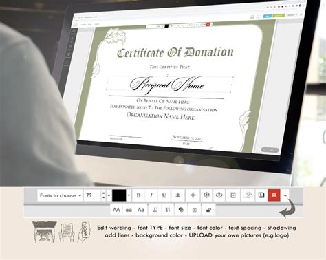 Editable Certificate Of Donation Template Printable Charity Etsy