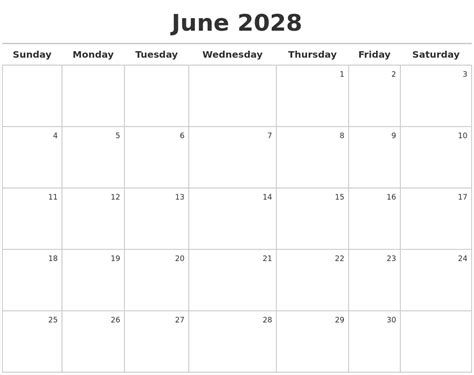 June 2028 Calendar Maker
