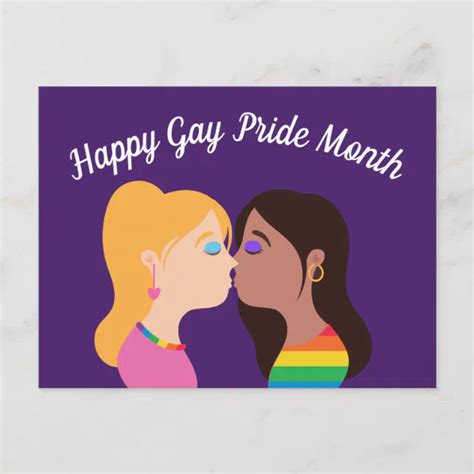 gay pride month lesbian girls romantic kiss postcard zazzle