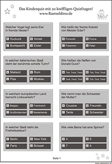 Quizfragen für Kinder und Erwachsene zum Ausdrucken