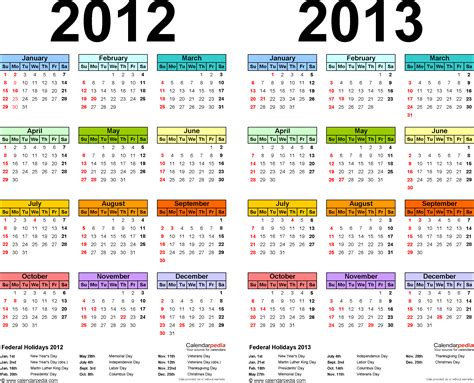 2012 2013 Two Year Calendar Free Printable Pdf Templates
