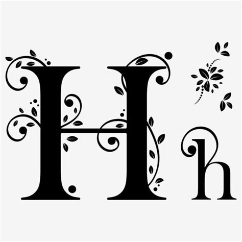The Letter H Is Decorated With Flowers And Leaves