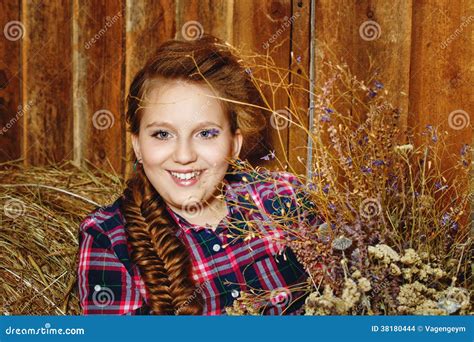 Girl In Rustic Barn Stock Photo Image Of Haystack Elegance 38180444