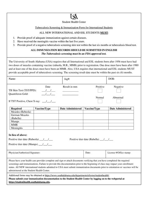Tuberculosis Immunization Form Fill Out And Sign Printable Pdf
