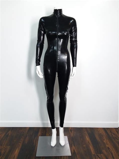Latex Catsuit W Front All Around Zip Black Etsy