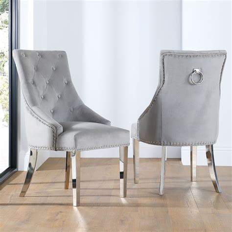 Imperial Grey Velvet Button Back Dining Chair Chrome Leg Furniture