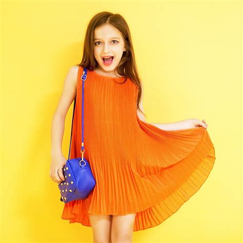 2017 Summer Dresses For Teenage Girls Orange Color Chiffon Party Dress