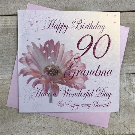 White Cotton Cards Pink Gerbera Happy Grandma Have A Wonderful Day Handmade Th Birthday