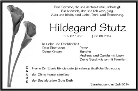 Traueranzeigen Von Hildegard Stutz Schwaebische De Trauerportal My