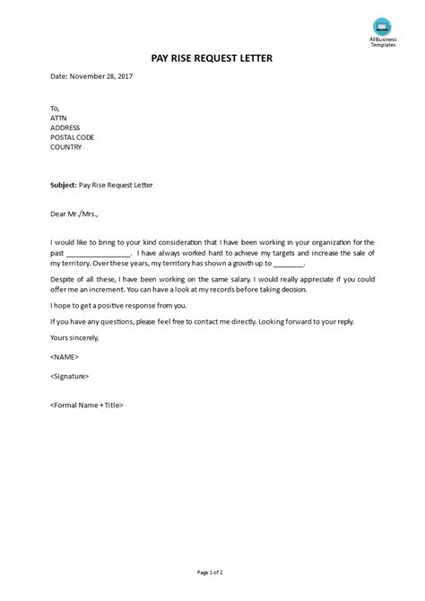Pay Raise Request Letter Template