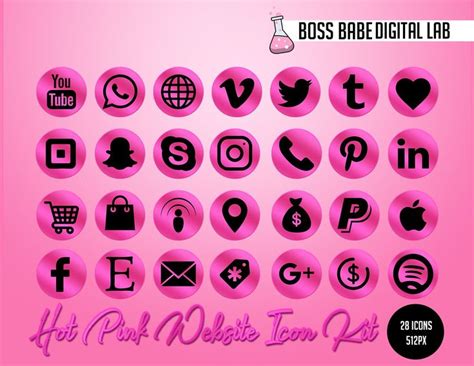 Hot Pink Website Icon Kit Hot Pink Social Media Icons Hot Pink Social