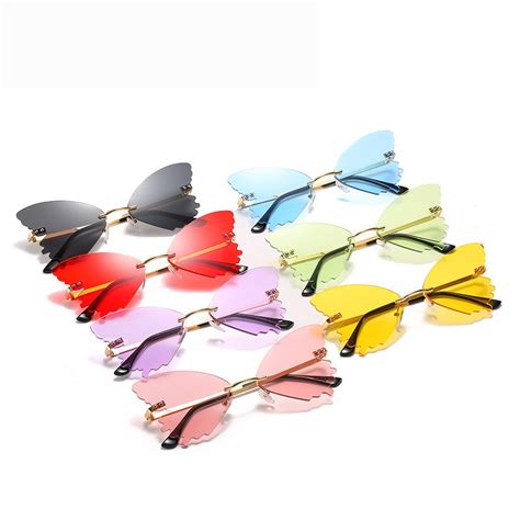 2020 new fashion frameless butterfly rhinestone sunglasses ladies steampunk fashion designer