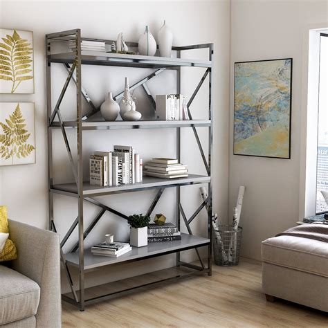 Furniture Of America Kosh Modern Chrome Metal 4 Shelf Bookcase
