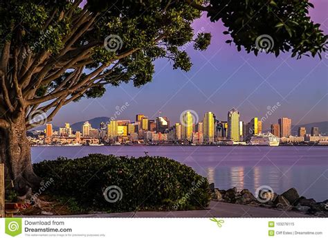 San Diego Sunset Taken From Harbor Island Stock Image Image Of Marina